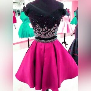 Two Piece Pink and Black Cocktail Dress